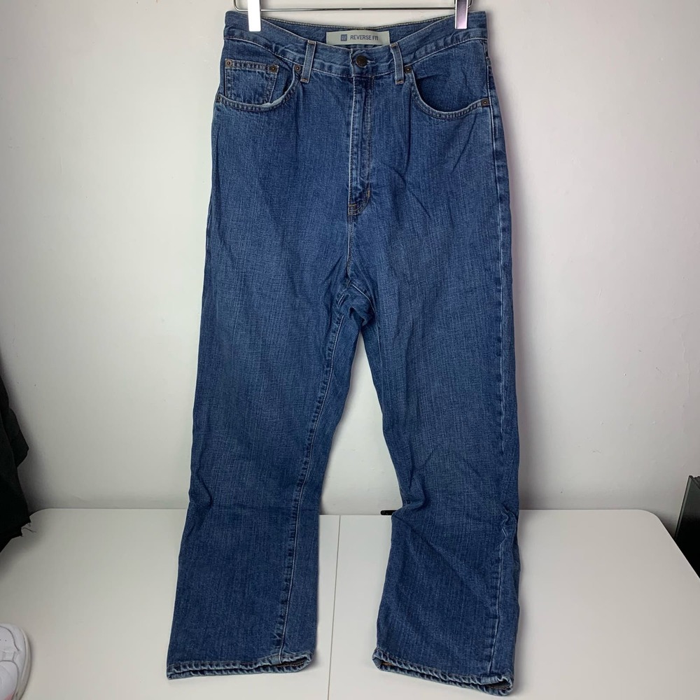 Gap Vintage 90's Reverse Fit 100% Cotton Blue Denim Jeans — Women's Size 12 Long - Picture 1 of 7